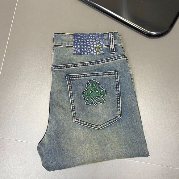 New Chrome Hearts Men’s Slim Straight Blue Jeans - Picture 5 of 8